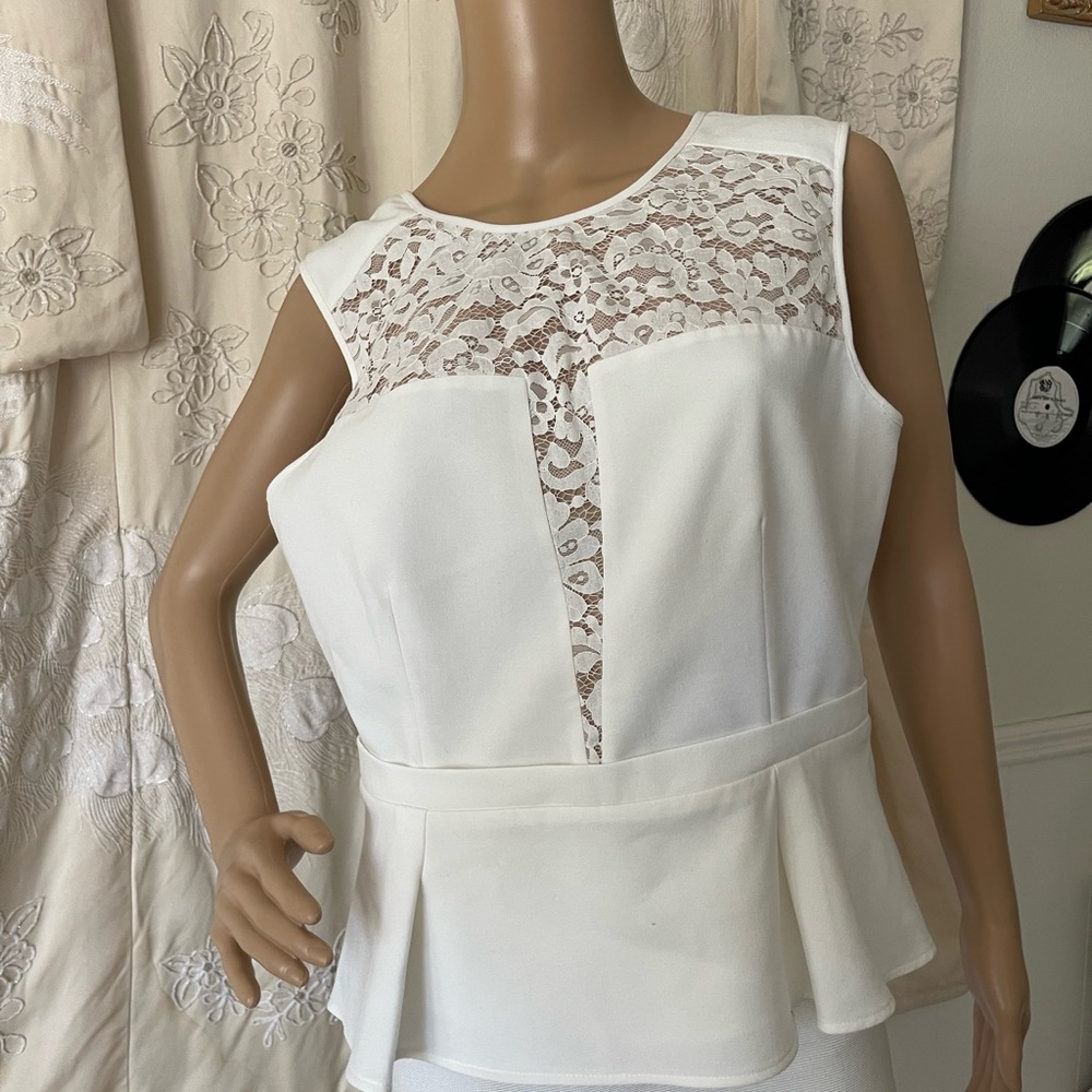 BCBG Maxazria off white peplum top
